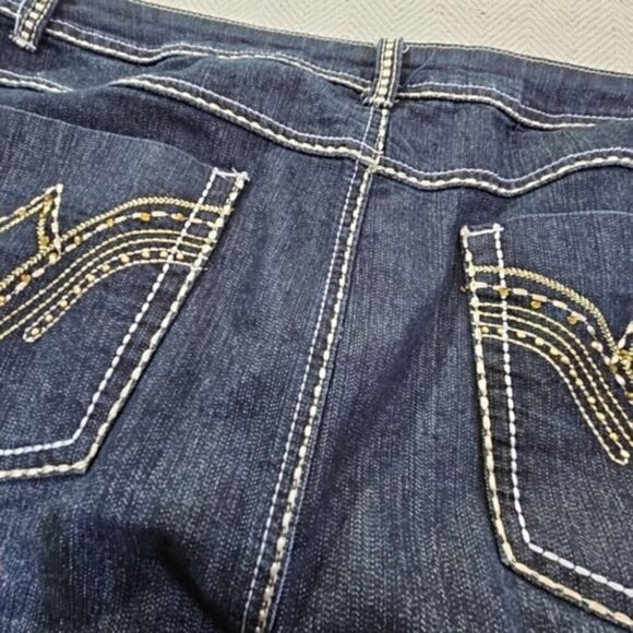Caccini Denim Bling Skirt 24W Contrast Thread Embroidery 4 Pockets EUC W42 L30 - Picture 11 of 15
